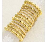 Shein Set de 12 pulseras elásticas con cuentas doradas de estilo bohemio y boho, accesorios de joyería para uso diario, regalos para niñas