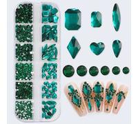 Shein Set de 12 rejillas de diferentes formas de cristales de imitación 3D de estilo Y2K, gemas de cristal AB, kit de accesorios para manualidades DIY, deco