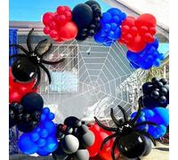 Shein Set de 125 piezas Arco de globos de aluminio con diseño de araña negra, que incluye globos de látex rojos, negros y azules, para ceremonias de graduac