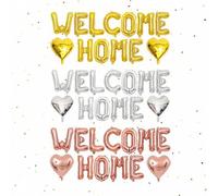 Shein Set de 13 piezas Pancarta de Bienvenida a Casa con Globos, Globos de Papel de Aluminio "Bienvenido a Casa" de 16" (Oro, Plata, Oro Rosa), Globos en Fo