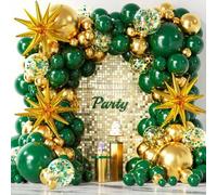 Shein Set de 137 piezas de kit de arco de guirnalda de globos verde y dorado con estrellas - globos de látex verde oscuro y dorado de 5", 10", 12" y 18" par