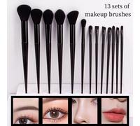 Shein Set De 13piezas De Brochas De Maquillaje Negro, Brocha Grande Y Suave Para Polvo Diario, Portátil Y Esencial Para Estudiantes,pinceles de maquillaje b