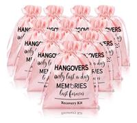 Shein Set de 14 piezas: Kit de supervivencia para resaca en rosa, bolsa de regalo con cordón de gran tamaño (6in*8in), recuerdo para fiesta de soltera, boda