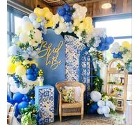 Shein Set de 143 piezas de guirnalda de globos en azul real, amarillo limón, que incluye globos de látex en azul claro, rosa pastel, amarillo y blanco, adec
