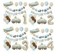 Shein Set de 16 globos vintage mate para cumpleaños, globos números blancos de 32", guirnalda con banderas "Feliz Cumpleaños", globos de aluminio con diseño