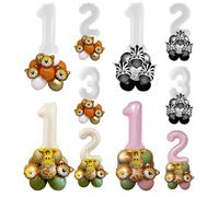 Shein Set de 16 piezas: 40 pulgadas Globos con números del 0 al 9 en blanco/crema/rosa, Mini globos de foil de tigre/león/cebra/jirafa, Globos de látex de 1