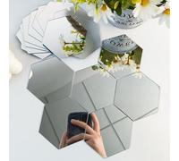Shein Set de 16 piezas de adhesivos de espejo de plástico hexagonal plateado, adecuado para dormitorio, cocina, sala de estar, baño, tamaño: 7*8cm/2.75*3.15