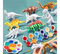 Shein Set de 16 piezas de juguetes de dinosaurios - Kit de modelo de dinosaurio pintado DIY mundo de los dinosaurios, incluye 6 colores de pintura, pinceles