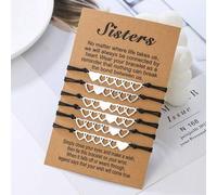 Shein Set de 2/3/4/5/6 piezas de pulseras de hermanos con forma de corazón de acero inoxidable, pulseras de trenzadas minimalistas hechas a mano, regalos pa