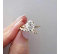 Shein Set de 2 anillos de forma ovalada elegantes y lujosos para mujeres, para boda, compromiso, fiesta y accesorios de joyería (sin caja)