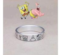 Shein Set de 2 anillos de pareja con el personaje de dibujos animados Bob Esponja, de plata y ajustables. Accesorios de anime, regalos de cumpleaños, regalo