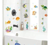Shein Set de 2 apliques de PVC para bañera, pegatinas con diseño de vida marina de dibujos animados para bañera, pegatinas, adhesivos de pared, adhesivos de