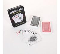 Shein Set de 2 Barajas de Cartas Plásticas, Texto Pequeño, Caja de Lata Metálica, 5.7*8.7 Pulgadas, Creativo, Regalo de Alta Gama, Color Mixto Rojo y Negro,