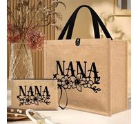 Shein Set de 2 bolsas con estampado del patrón "Nana": Bolsa de playa, bolsa de compras ligera con monedero mini. Regalo del Día de la Madre, bolsa de maqui