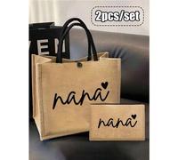 Shein Set de 2 bolsas con estampado del patrón "Nana": Bolsa de playa, bolsa de compras ligera con monedero mini. Regalo del Día de la Madre, bolsa de maqui