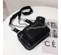 Shein Set de 2 bolsas de hombro de moda callejera oscura y funcional, bolsa de cámara mini, bolsa de pecho pequeña vintage con cadena