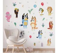 Shein Set de 2 calcomanías de pared del personaje Bluey para decorar habitaciones, salas de estar y dormitorios. Póster de película, calcomanía resistente a