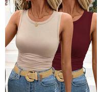 Shein Set de 2 camisetas ajustadas de cuello redondo para mujer, casual, de vuelta al colegio