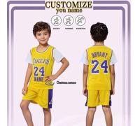 Shein Set de 2 camisetas de baloncesto personalizadas para niños con número 24 y texto personalizado, uniforme deportivo con impresión, camiseta de manga co