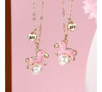 Shein Set de 2 collares con colgante de carrusel de perlas falsas, diseño de mejores amigos BFF de dibujos animados lindos para niños, adecuado para uso dia