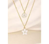 Shein Set de 2 collares de doble capa con flor de cinco pétalos delicada y elegante, y letra, adecuado para niñas en vacaciones de playa en verano, collar g
