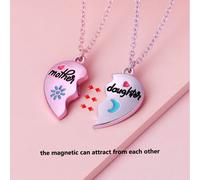 Shein Set de 2 collares magnéticos con colgantes de formas de sol, luna y corazón de aleación de zinc con la leyenda "Madre e Hija", ideal como regalo para