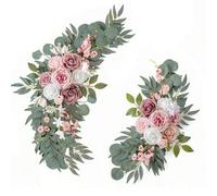 Shein Set de 2 coronas de arco para boda y cumpleaños, decoración rústica de flores artificiales, guirnalda de hojas verdes, rosas y peonías, decoración par