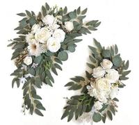 Shein Set de 2 coronas de arco para boda y cumpleaños, decoración rústica de flores artificiales, guirnalda de hojas verdes, rosas y peonías, decoración par