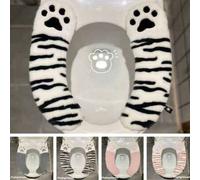 Shein Set de 2 fundas de asiento de inodoro con forma de pata de gato, de instalación adhesiva, lujosas y cómodas, en color negro y blanco, para crear una e