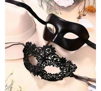 Shein Set de 2 máscaras de encaje negro elegantes para parejas - Perfectas para fiestas venecianas, Mardi Gras y celebraciones de Halloween