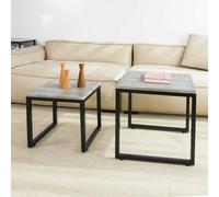 Shein Set de 2 Mesas Auxiliares Mesa Nido de Salón Mesitas de Madera y Metal FBT42-N, ES (Madera) Mesita de Noche Mesa Auxiliar Mesas de Centro Pequeñas Mes