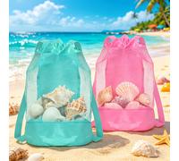 Shein Set de 2 mochilas de malla con doble hombro, disponibles en varios colores, bolsa de aseo, bolsa de almacenamiento para la playa, mochila de mujer, bo