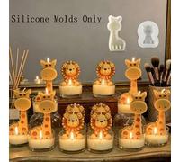 Shein Set de 2 moldes de silicona con jirafa + león plano, para hacer figuras de jirafa y león lindas en resina, yeso, velas como decoración del hogar, rega