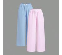 Shein Set de 2 pantalones holgados de verano de mujer a rayas en color pastel tejidos