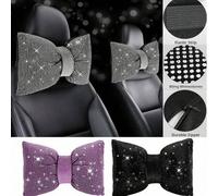 Shein Set de 2 piezas, 1 pieza Almohada de coche brillante - Almohada de apoyo para el cuello con lazo para reposacabezas de coche, adecuada para conductore