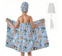 Shein Set de 2 piezas (1 toalla de baño y 1 gorro de ducha), Juego de toalla de pelo seco y bata de baño con tema de Bluey y amigos, estampado de la familia