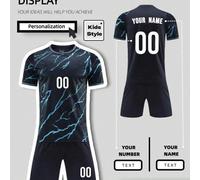 Shein Set de 2 piezas Camiseta de fútbol personalizada para niños - Conjunto de camiseta de manga corta con estampado personalizado de nombre y número + pan