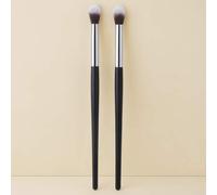 Shein Set de 2 piezas Cepillo de maquillaje para mezclar con detalle de cuenca del ojo en negro y plateado, cepillo de cejas, cepillo de sombra de ojos, cep