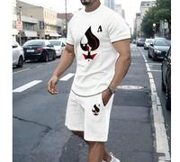 Shein Set de 2 piezas compuesto por camiseta de manga corta de cuello redondo con estampado de pala y letra "A" oversize y shorts a juego, conjunto de moda