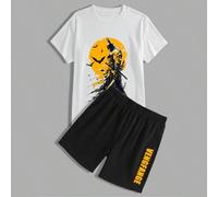 Shein Set de 2 piezas compuesto por camiseta gráfica casual y pantalones cortos de Batman de Warner Bros para hombre, para verano