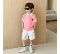 Shein Set de 2 piezas con camisa polo de manga corta con estampado de poni y pantalones cortos cargo para niño pequeño, conjunto lindo y elegante para ocasi