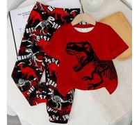Shein Set de 2 piezas con camiseta de manga corta y pantalones con estampado de dinosaurio y animal de dibujos animados, estilo deportivo casual Y2K para ni