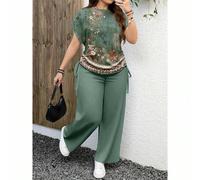 Shein Set de 2 piezas con estampado floral bohemio, de estilo casual y minimalista, talla grande, adecuado para el otoño, como regalo para maestros