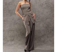 Shein Set de 2 piezas con parte superior con abertura en la espalda y diseño simétrico de rayas, y pantalones a rayas casuales. Estilo oficinista, sensual,