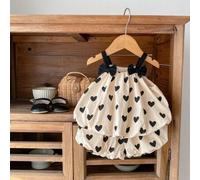 Shein Set de 2 piezas con top con tirantes en forma de corazón y shorts, conjunto adorable con decoración de moño para niña, para verano