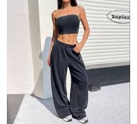 Shein Set de 2 piezas con top corto sin mangas y pantalones de pierna ancha en color negro desgastado y lavado con ácido