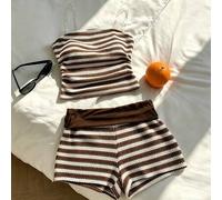 Shein Set de 2 piezas con top tipo bralette a rayas amarillas y blancas con bordado de estrella de mar 3D y tela de textura suave de burbujas + pantalón tip