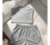 Shein Set de 2 piezas con top tipo bralette a rayas amarillas y blancas con bordado de estrella de mar 3D y tela de textura suave de burbujas + pantalón tip