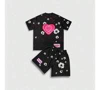 Shein Set de 2 piezas Conjunto bordado de manga corta para hombres, adecuado para uso diario en primavera y verano