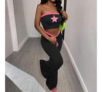 Shein Set de 2 piezas Conjunto de ropa ajustada de estilo deportivo sexy y cómodo para uso diario, contraste de colores, para citas nocturnas, fiestas y eve